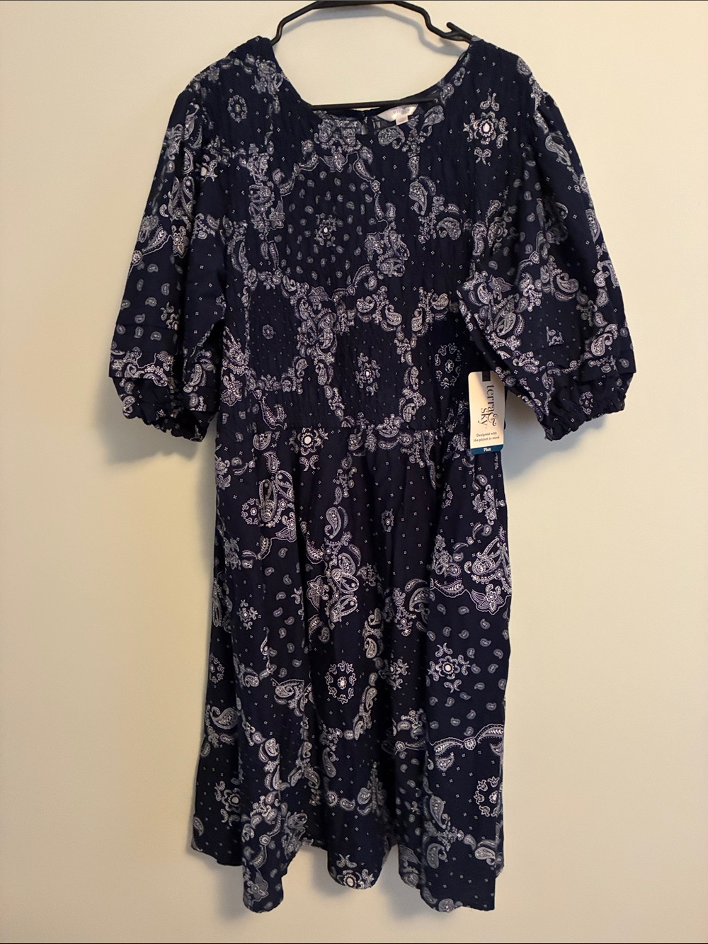 Terra & Sky Navy and White Paisley Midi Dress